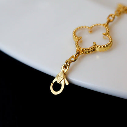 [：Polaidi Jewelry]CLOVER 5 MOTIF ROCK CRYSTAL PINK GOLD BRACELET