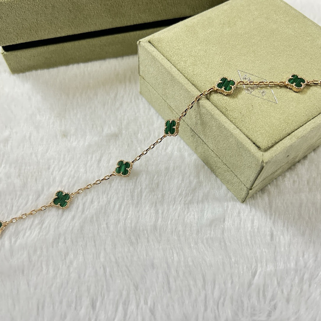 [：Polaidi Jewelry]クローバー 6モチーフ マラカイト ブレスレット
