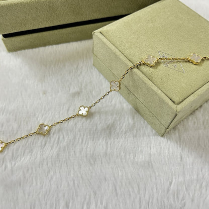 [：Polaidi Jewelry]クローバー6モチーフホワイトマザーオブパールブレスレット