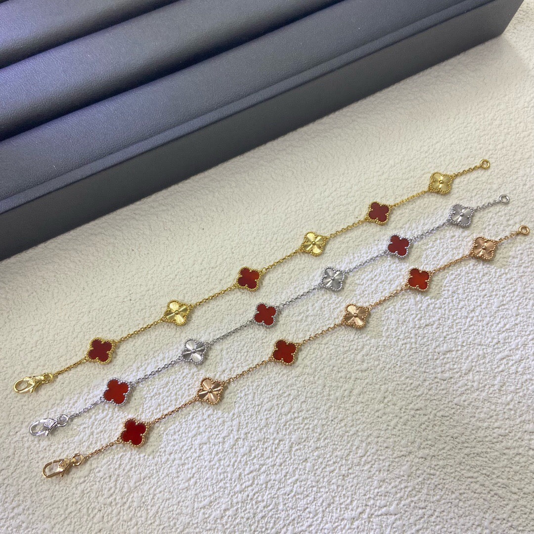 [Polaidi Jewelry]CLOVER 6 MOTIF RED AGATE LASER BRACELET