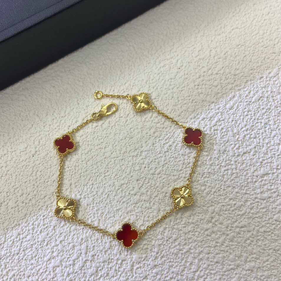 [：Polaidi Jewelry]CLOVER 6 MOTIF RED AGATE LASER BRACELET