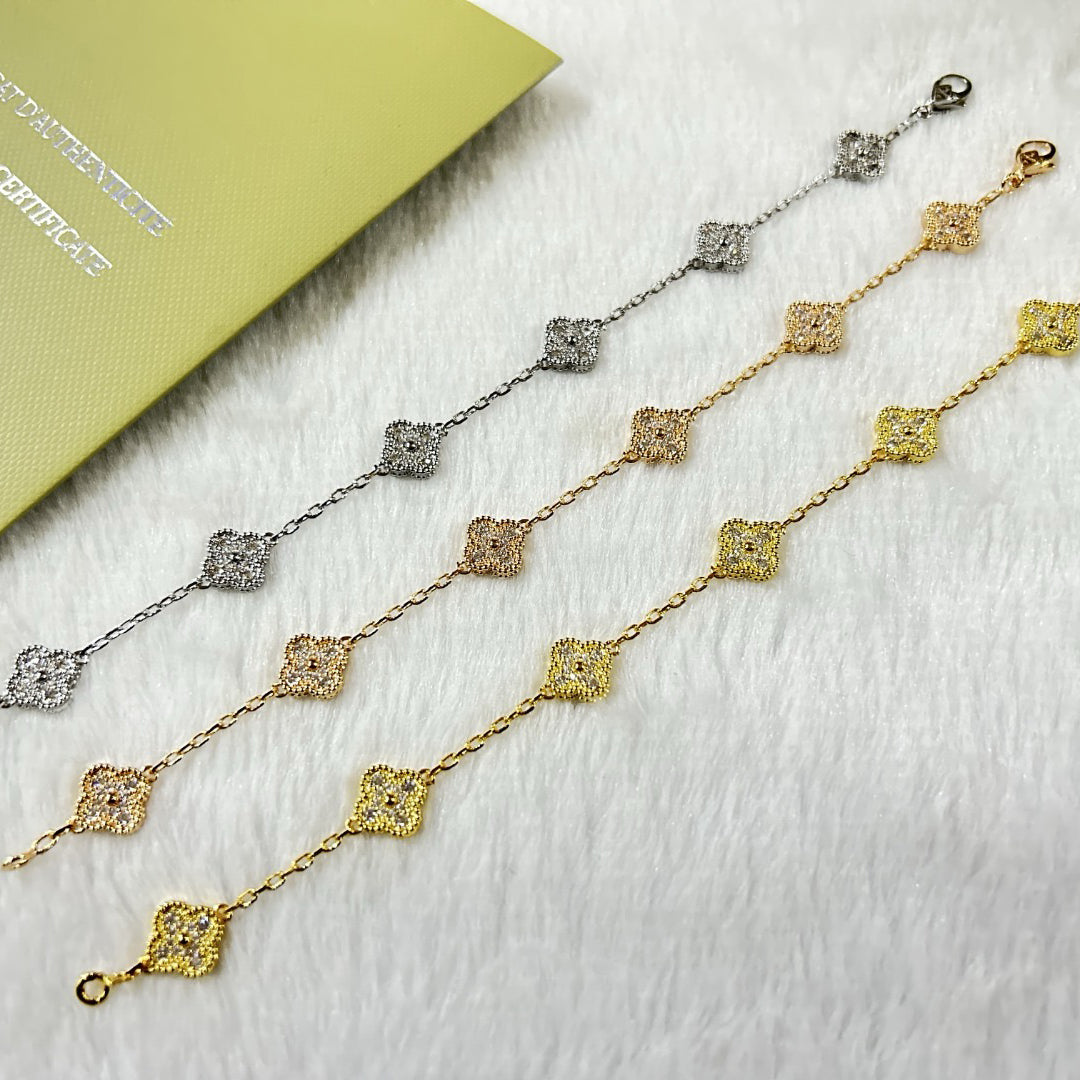 [Polaidi Jewelry]クローバー 6モチーフ ダイヤモンドブレスレット