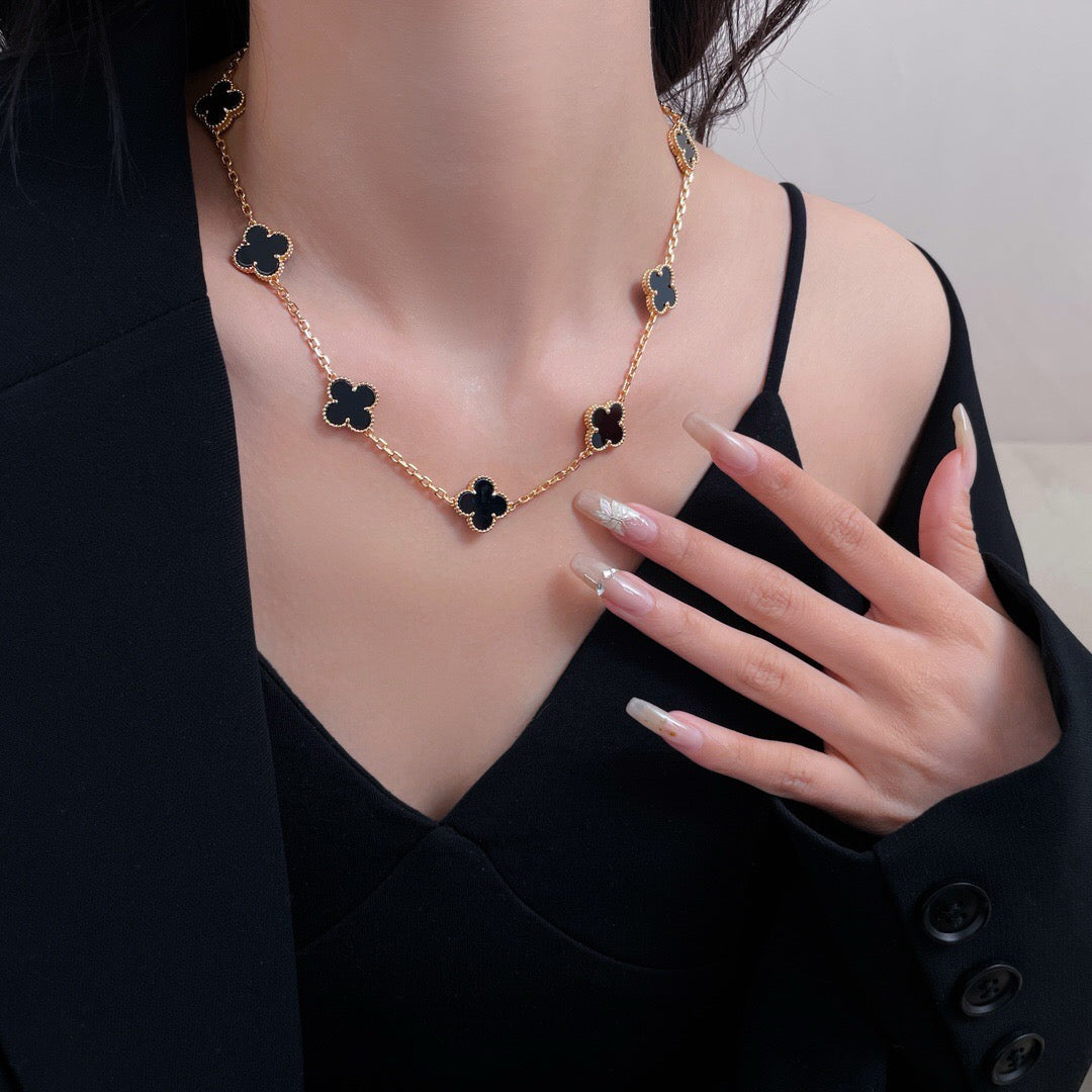 [：Polaidi Jewelry]CLOVER 10 MOTIFS ONYX NECKLACE