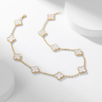 [：Polaidi Jewelry]クローバー 10モチーフ ホワイトマザーオブパール ネックレス