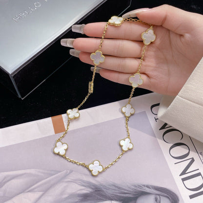 [：Polaidi Jewelry]クローバー 10モチーフ ホワイトマザーオブパール ネックレス