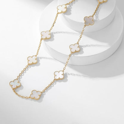 [：Polaidi Jewelry]クローバー 10モチーフ ホワイトマザーオブパール ネックレス