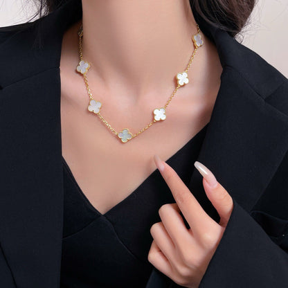 [：Polaidi Jewelry]クローバー 10モチーフ ホワイトマザーオブパール ネックレス