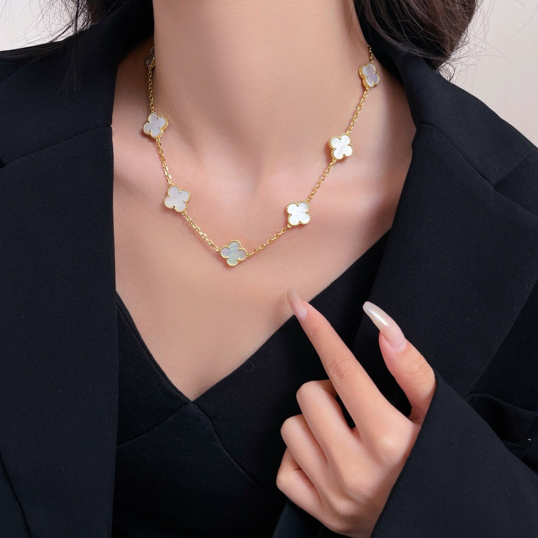 [Polaidi Jewelry]CLOVERS THE 10-MOTIFS WHITE MOTHER OF PEARL NECKLACE