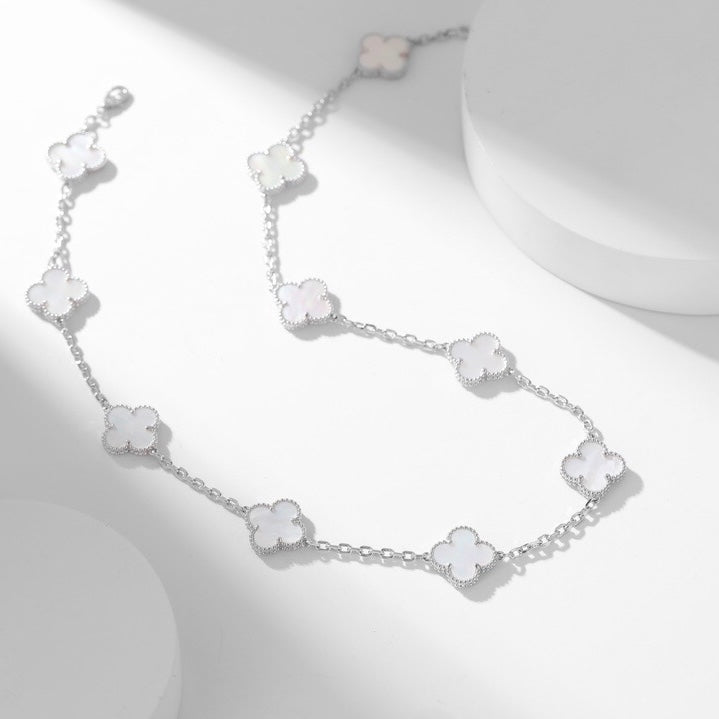 [：Polaidi Jewelry]クローバー 10モチーフ ホワイトマザーオブパール ネックレス