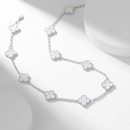 [：Polaidi Jewelry]クローバー 10モチーフ ホワイトマザーオブパール ネックレス