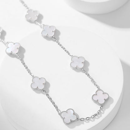 [：Polaidi Jewelry]クローバー 10モチーフ ホワイトマザーオブパール ネックレス