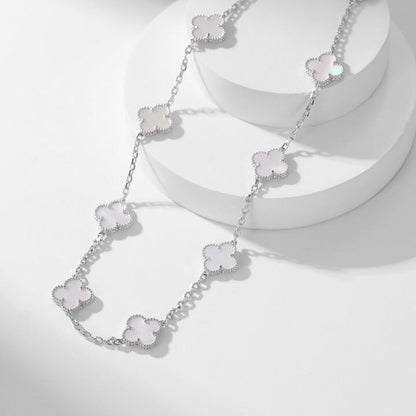[：Polaidi Jewelry]クローバー 10モチーフ ホワイトマザーオブパール ネックレス