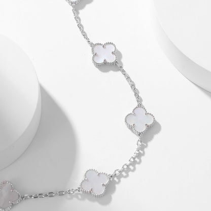 [：Polaidi Jewelry]クローバー 10モチーフ ホワイトマザーオブパール ネックレス