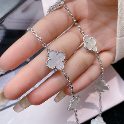 [：Polaidi Jewelry]クローバー 10モチーフ ホワイトマザーオブパール ネックレス
