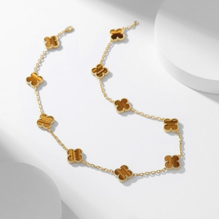 [：Polaidi Jewelry]CLOVER 10 MOTIFS TIGER EYE NECKLACE