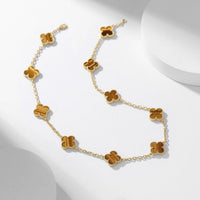 [Perlaura Jewelry ]CLOVER 10 MOTIFS TIGER EYE NECKLACE