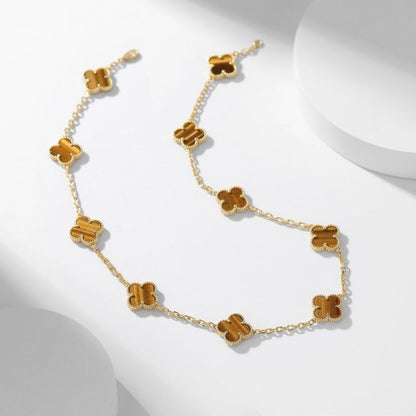[：Polaidi Jewelry]CLOVER 10 MOTIFS TIGER EYE NECKLACE