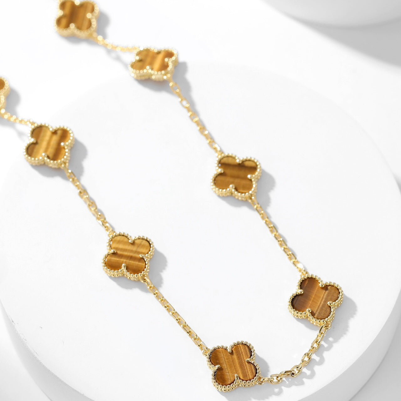 [：Polaidi Jewelry]CLOVER 10 MOTIFS TIGER EYE NECKLACE