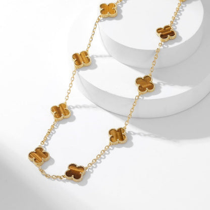 [：Polaidi Jewelry]CLOVER 10 MOTIFS TIGER EYE NECKLACE