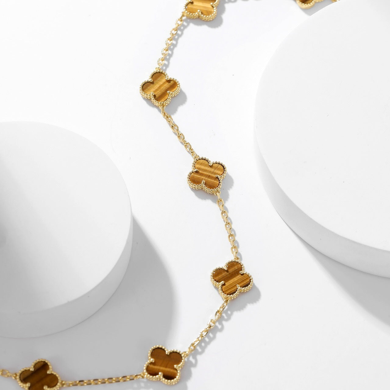 [Polaidi Jewelry]CLOVERS THE 10-MOTIFS TIGER EYE NECKLACE