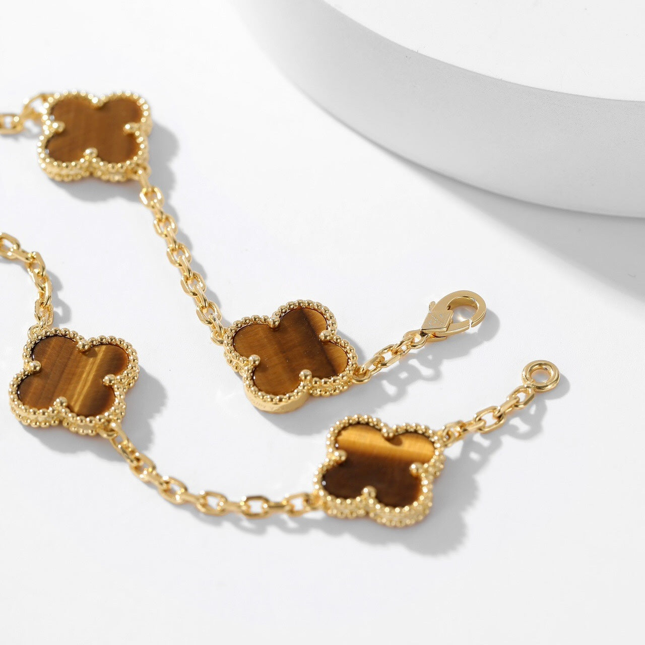[：Polaidi Jewelry]CLOVER 10 MOTIFS TIGER EYE NECKLACE