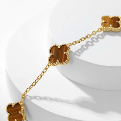 [：Polaidi Jewelry]CLOVER 10 MOTIFS TIGER EYE NECKLACE