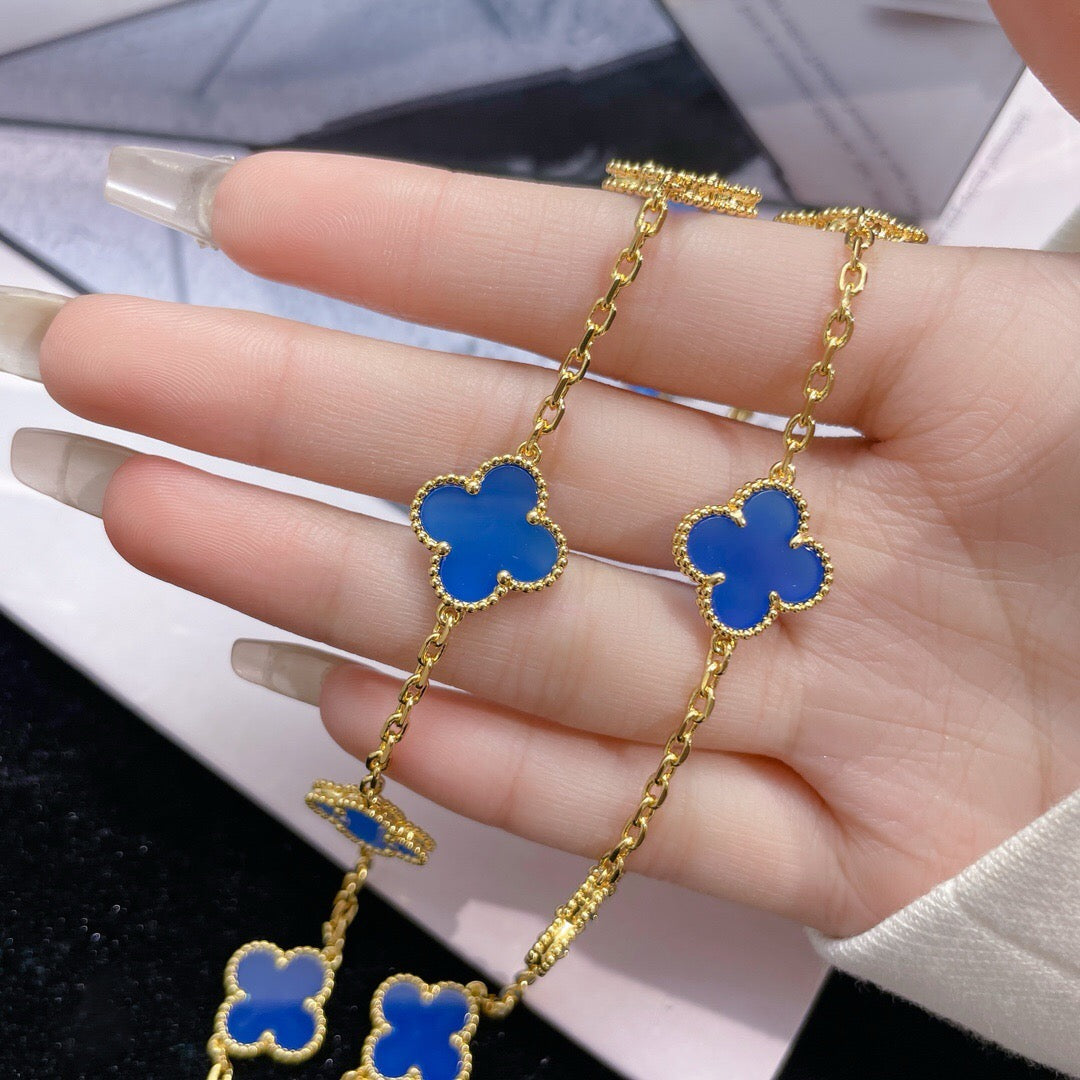 [：Polaidi Jewelry]CLOVER 10 MOTIFS BLUE AGATE NECKLACE