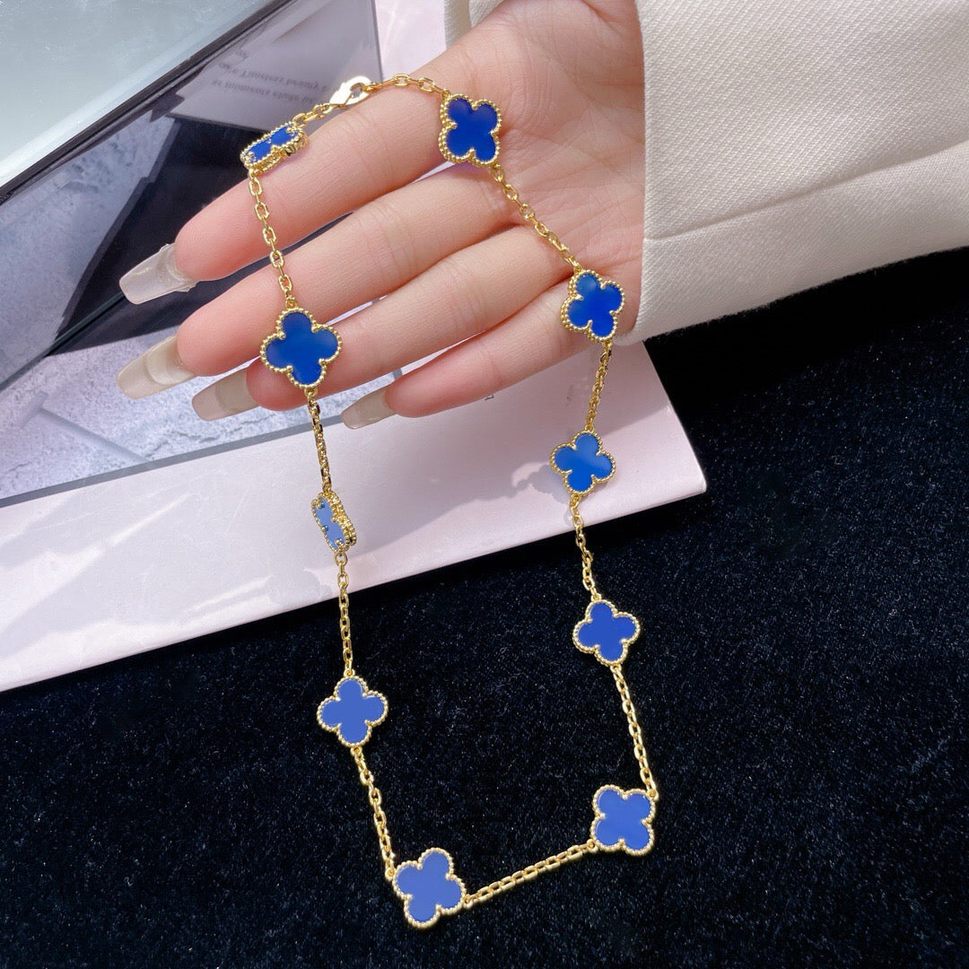 [Polaidi Jewelry]CLOVERS THE 10-MOTIFS BLUE AGATE NECKLACE