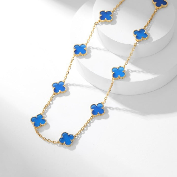 [：Polaidi Jewelry]CLOVER 10 MOTIFS BLUE AGATE NECKLACE