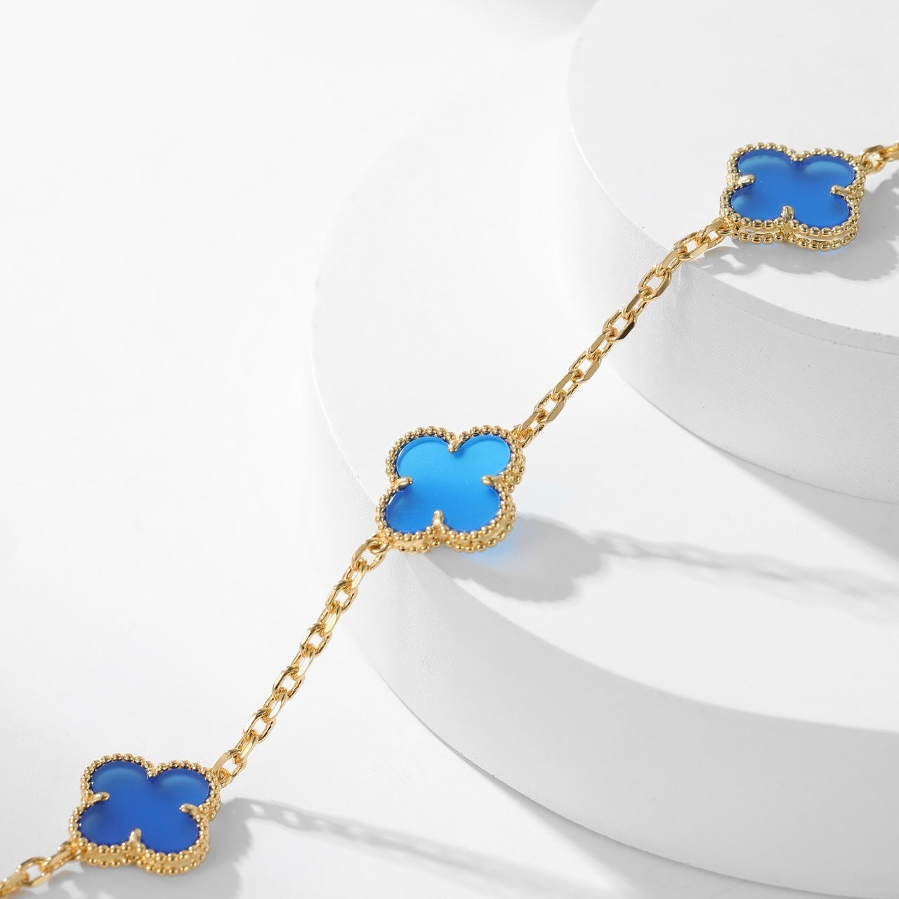 [Polaidi Jewelry]CLOVERS THE 10-MOTIFS BLUE AGATE NECKLACE