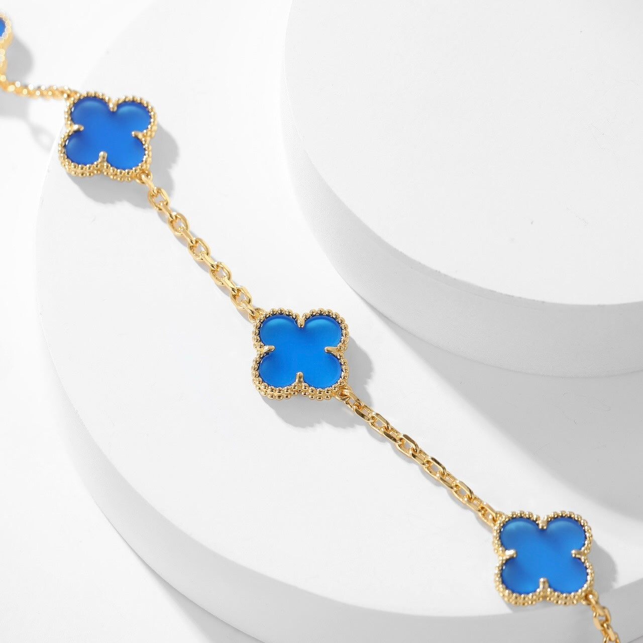 [Polaidi Jewelry]CLOVERS THE 10-MOTIFS BLUE AGATE NECKLACE