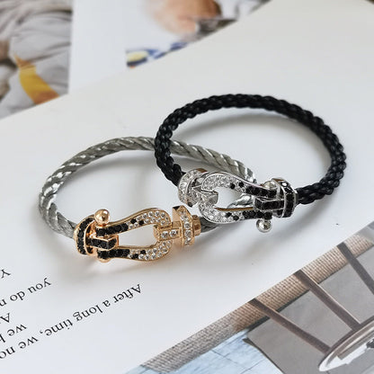 [Polaidi Jewelry]FORCE LARGE HORSESHOE BLACK WHITE DIAMOND BRACELET ROSE GOLD