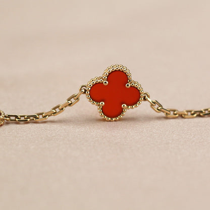 [:Polaidi Jewelry]クローバー 5モチーフ レッドアゲート ブレスレット