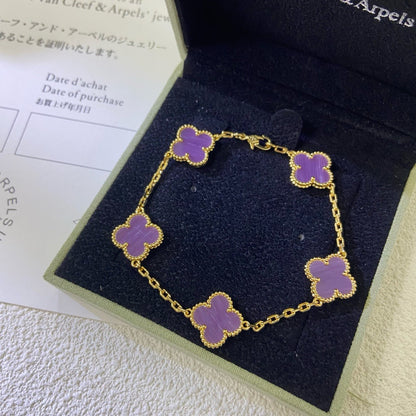 [：Polaidi Jewelry]CLOVER 5モチーフ パープルバイオレット ブレスレット