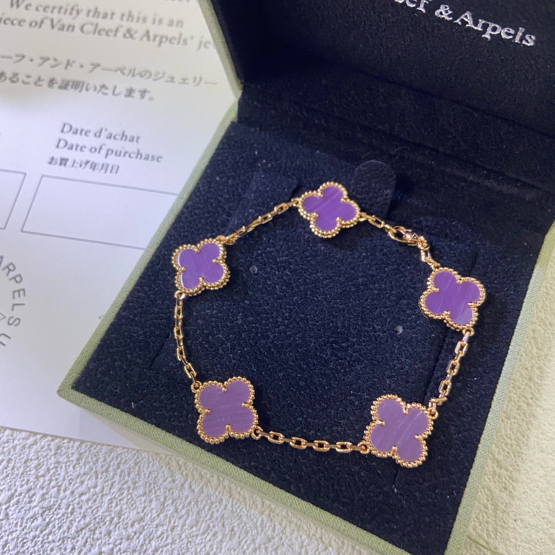 [：Polaidi Jewelry]CLOVER 5モチーフ パープルバイオレット ブレスレット