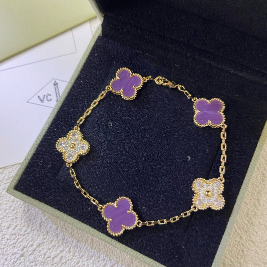 [Polaidi Jewelry]CLOVER  5 MOTIFS  PURPLE VIOLET DIAMOND BRACELET