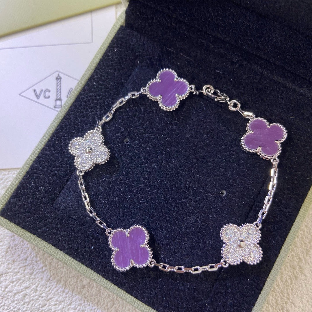 [：Polaidi Jewelry]CLOVER  5 MOTIFS  PURPLE VIOLET DIAMOND BRACELET