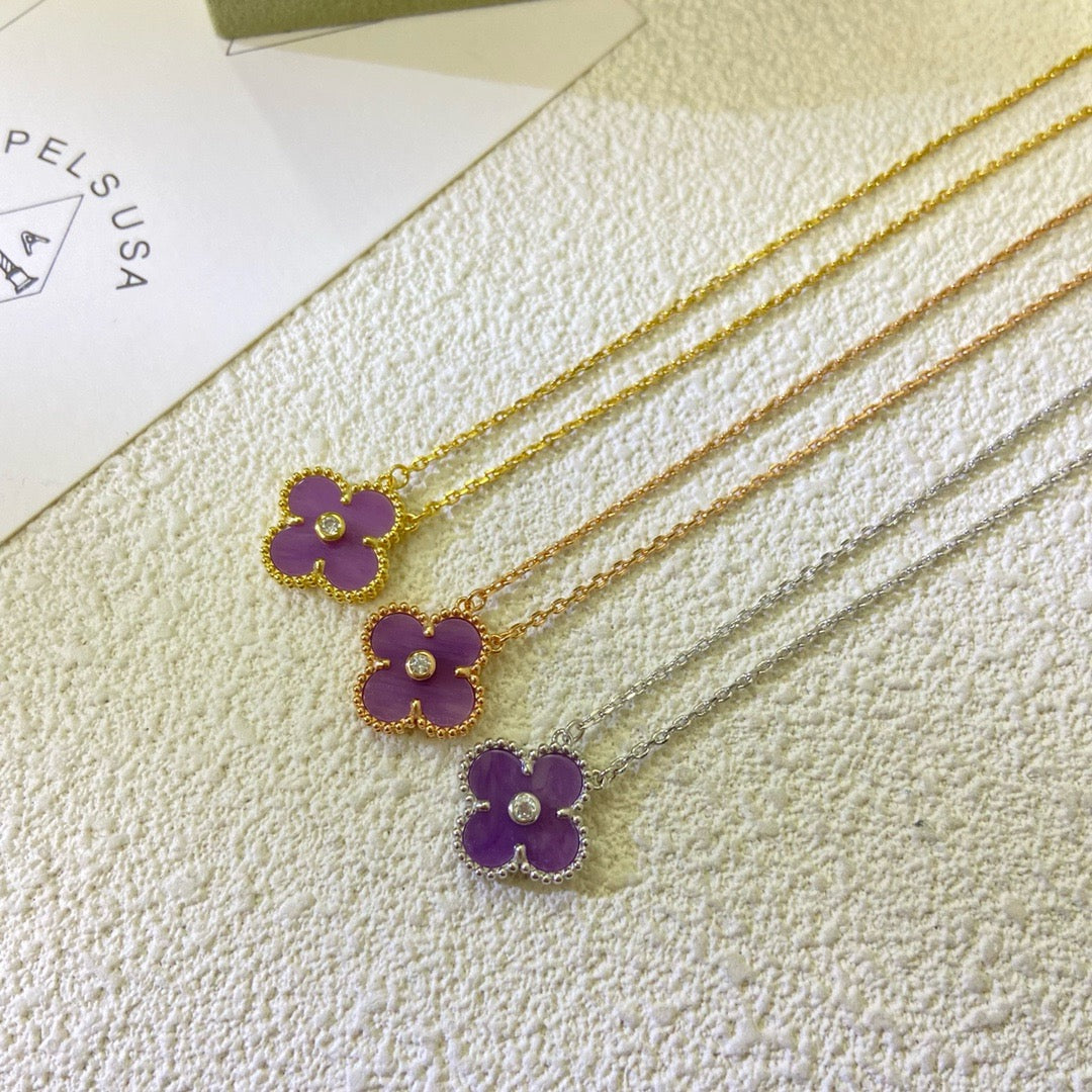 [Polaidi Jewelry]CLOVER 15MM DIAMOND  PURPLE VIOLET NECKLACE