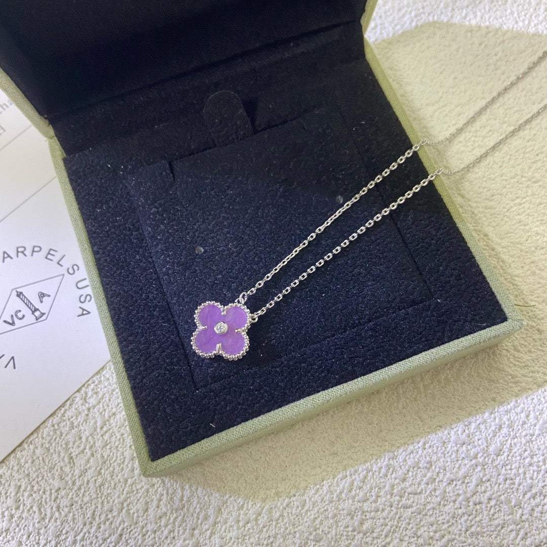[Polaidi Jewelry]CLOVER 15MM DIAMOND  PURPLE VIOLET NECKLACE