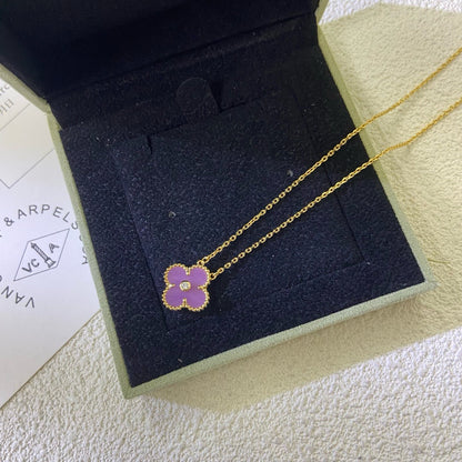 [Polaidi Jewelry]CLOVER 15MM DIAMOND  PURPLE VIOLET NECKLACE