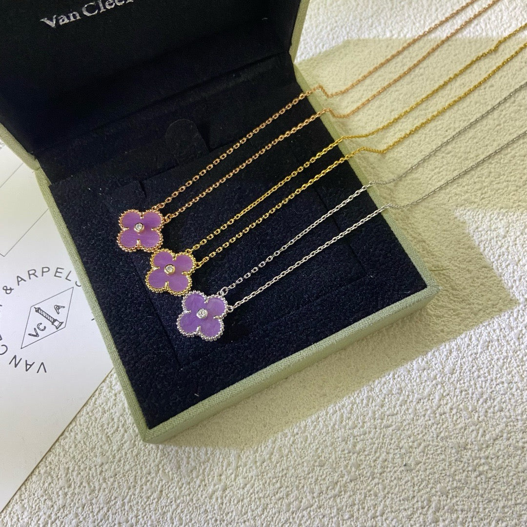 [Polaidi Jewelry]CLOVER 15MM DIAMOND  PURPLE VIOLET NECKLACE