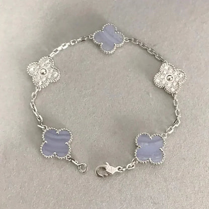 [Polaidi Jewelry] CLOVER 5 MOTIF PURPLE CHALCEDONY BRACELET COLLECTION