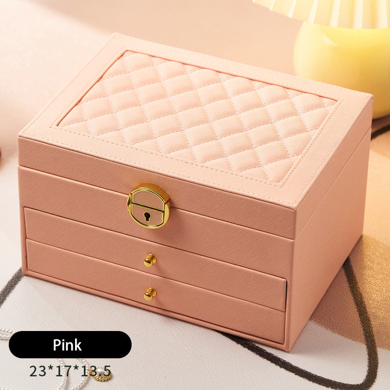 ひし形模様 三段ジュエリーボックス 鍵付き