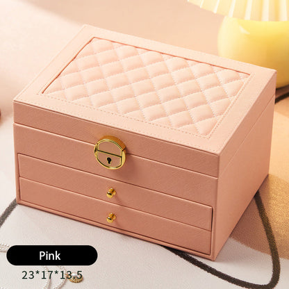 ひし形模様 三段ジュエリーボックス 鍵付き