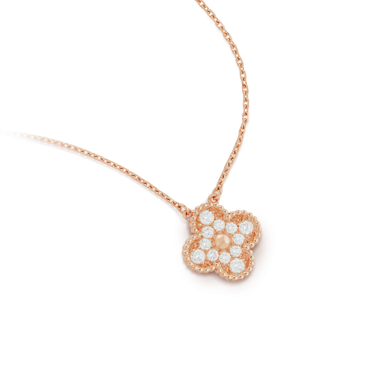 [：ポライディジュエリー]クローバー 15MM ダイヤモンド シングル フラワー ネックレス