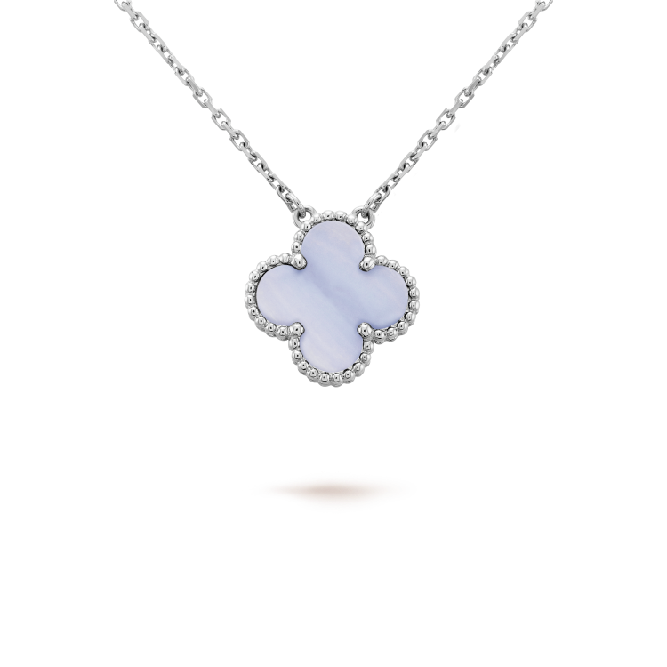 [：Polaidi Jewelry]クローバー 15mm ブルーカルセドニー ネックレス シルバー