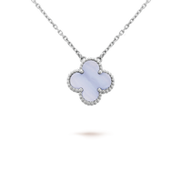 [Perlaura Jewelry ]CLOVER 15MM BLUE CHALCEDONY NECKLACE SILVER