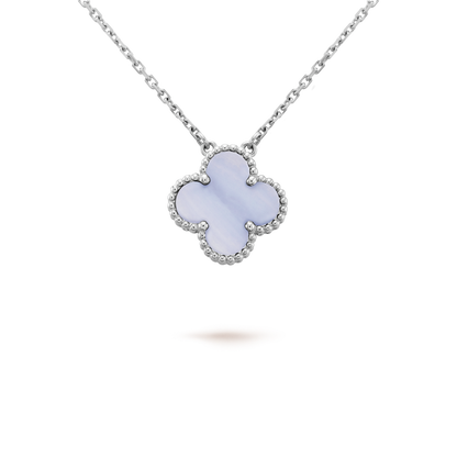 [：Polaidi Jewelry]クローバー 15mm ブルーカルセドニー ネックレス シルバー