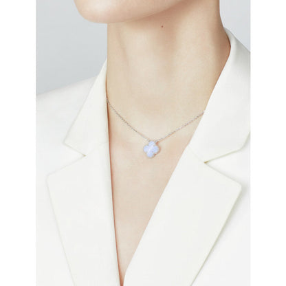 [：Polaidi Jewelry]クローバー 15mm ブルーカルセドニー ネックレス シルバー