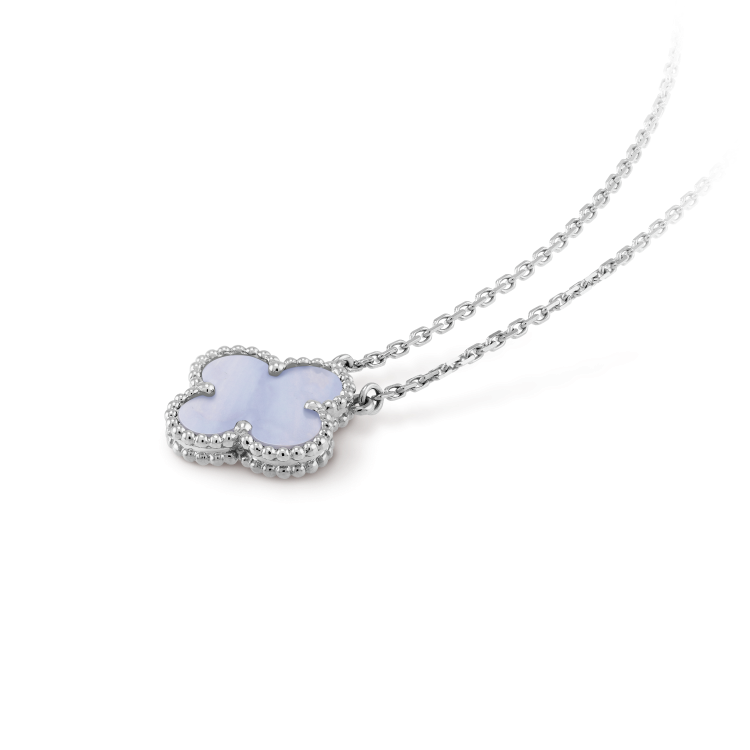 [：Polaidi Jewelry]クローバー 15mm ブルーカルセドニー ネックレス シルバー
